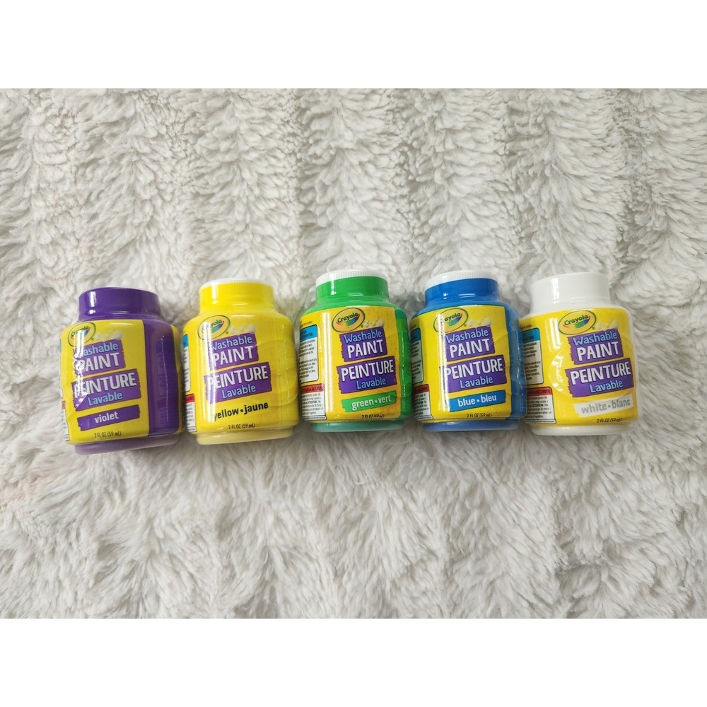 Crayola Washable Paint Set 5 Bottles 2oz Each Violet Yellow Green Blue White